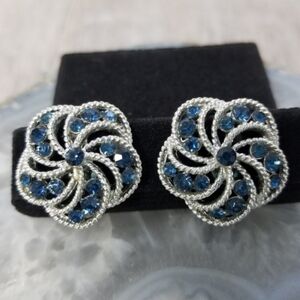 Vintage Lisner Blue Rhinestone Earrings